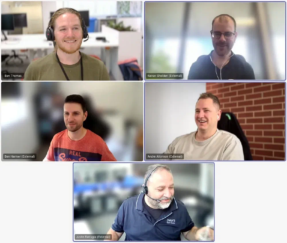 Five people on a teams call, looking relaxed